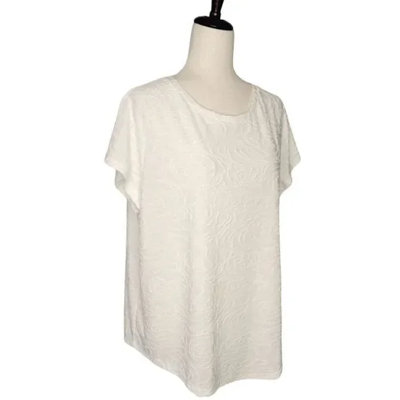 Simply Vera Vera Wang Cream Floral Textured Stretch Knit Blouse Size XXL - Picture 2 of 7